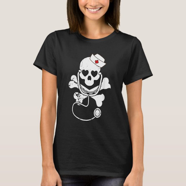 Nurse Sugar Skull Stethoscope Rn Medical Halloween T Shirt (Framsida)