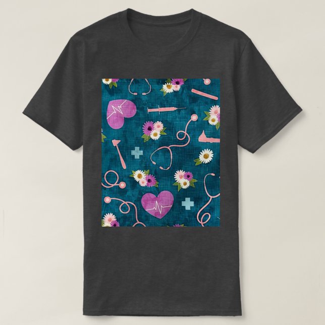 Nurse Tapet Blommigt T Shirt (Design framsida)