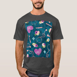 Nurse Tapet Blommigt T Shirt