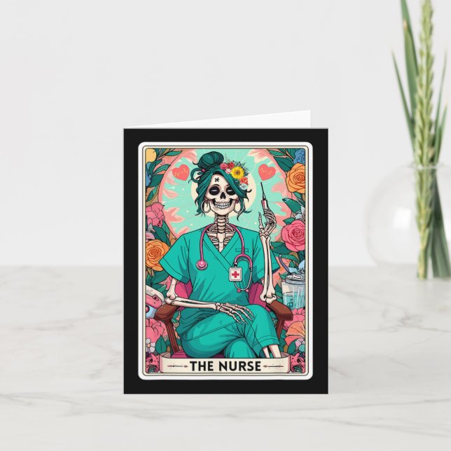 Nurse Tarot Card Funny Skeleton Nurse Witchy M Kort (Framsida)