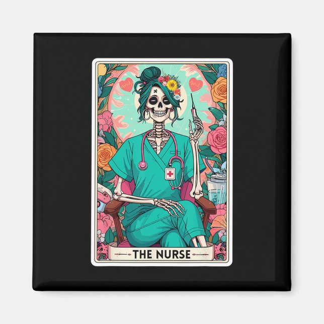 Nurse Tarot Card Funny Skeleton Nurse Witchy M Magnet (Framsidan)