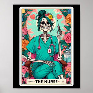 Nurse Tarot Card Funny Skeleton Nurse Witchy M Poster