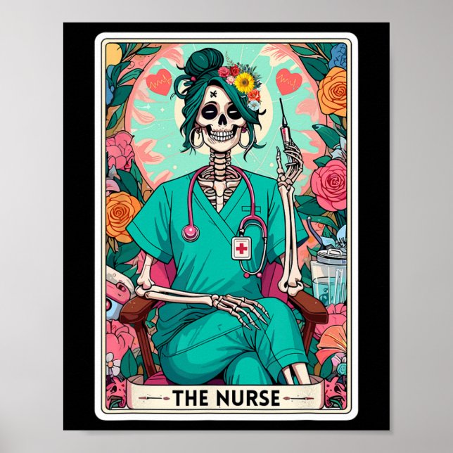 Nurse Tarot Card Funny Skeleton Nurse Witchy M Poster (Framsidan)