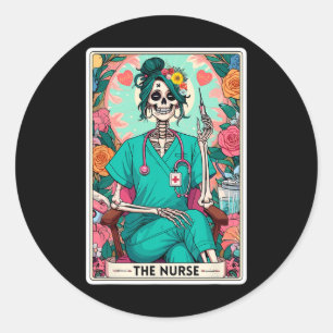 Nurse Tarot Card Funny Skeleton Nurse Witchy M Runt Klistermärke