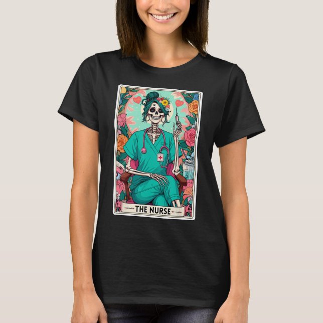 Nurse Tarot Card Funny Skeleton Nurse Witchy M T Shirt (Framsida)