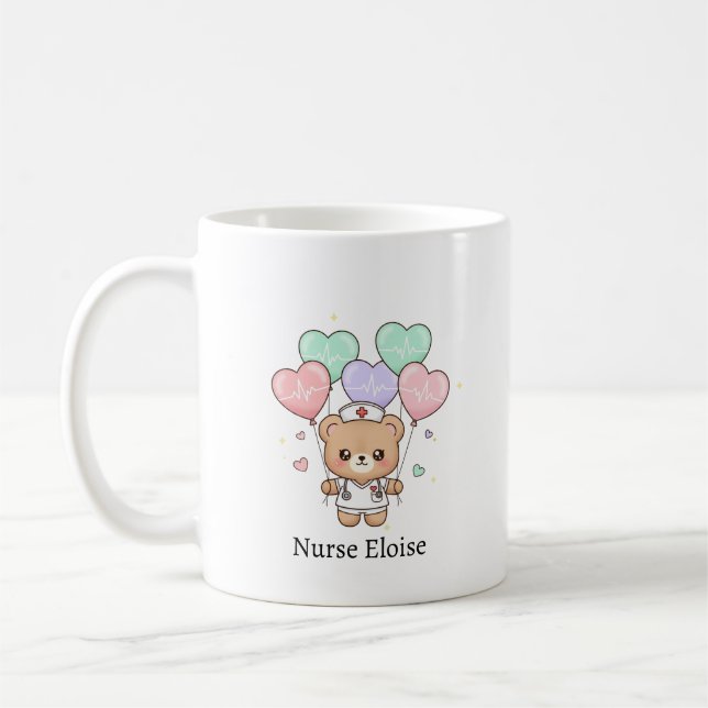 Nurse Teddy Bear – Custom Name Gift for Nurses Kaffemugg (Vänster)