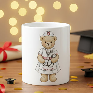 Nurse Teddy Bear Mug – Custom Name Gift for Nurses Kaffemugg
