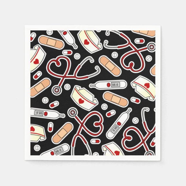 Nurse Theme Napkins Black Pappersservett (Framsidan)