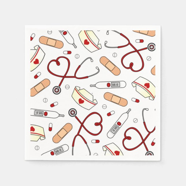 Nurse Theme Napkins White Pappersservett (Framsidan)