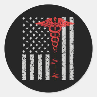 Nurse Thin Red Line Caduceus American Flagga Runt Klistermärke
