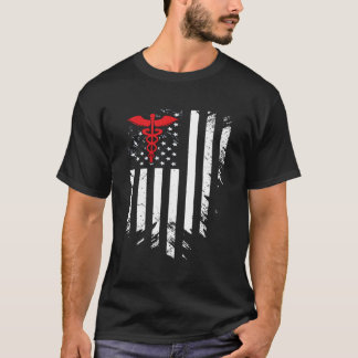 Nurse Thin Red Line Caduceus American Flagga T Shirt