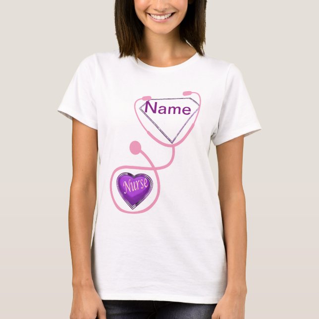 Nurse Toppen Stethoscope Glitter add Namn T Shirt (Framsida)