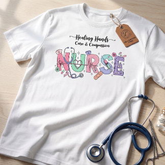 Nurse Typography with Stethoscope Medical Icons  T Shirt