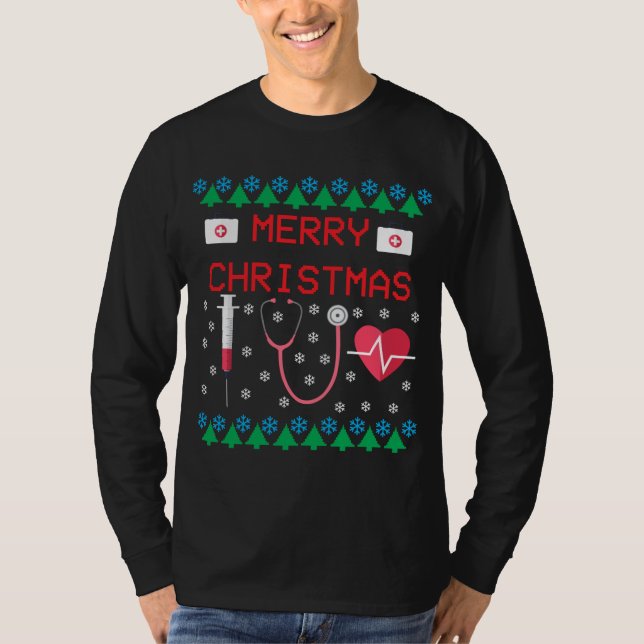 NURSE UGLY SWEATER God jul T Shirt (Framsida)
