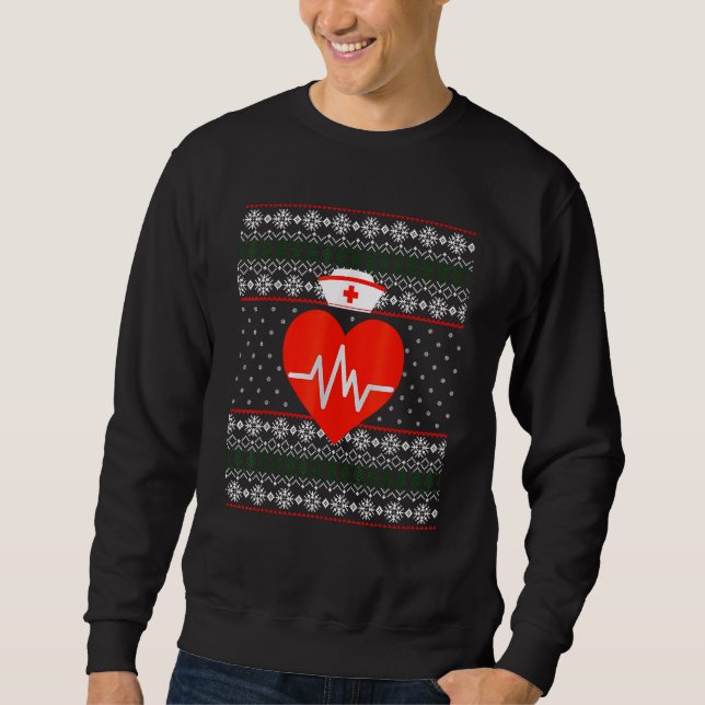 NURSE UGLY SWEATER Merry Christmas  Nursing Lång Ärmad Tröja (Framsida)