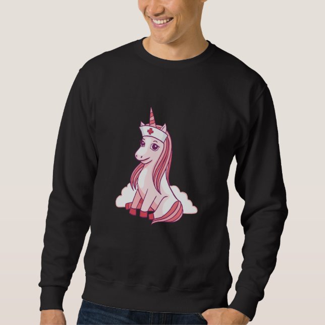 Nurse Unicorn Nursicorn Lång Ärmad Tröja (Framsida)