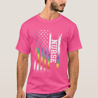 Nurse United Stater Distress Rainbow w US Flagga T Shirt