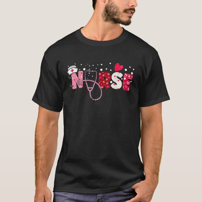 Nurse Valentine Day Heart Stethoscope Nursing Medi T Shirt (Framsida)