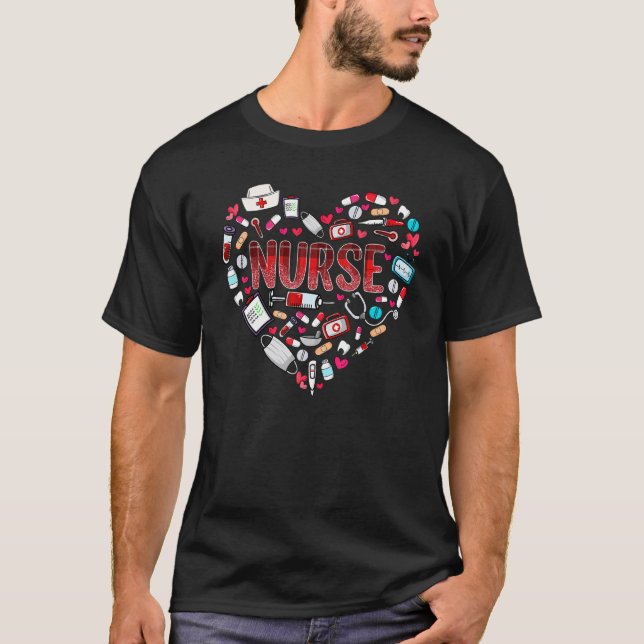 Nurse Valentine Heart Shape Cute Valentine's Day N T Shirt (Framsida)