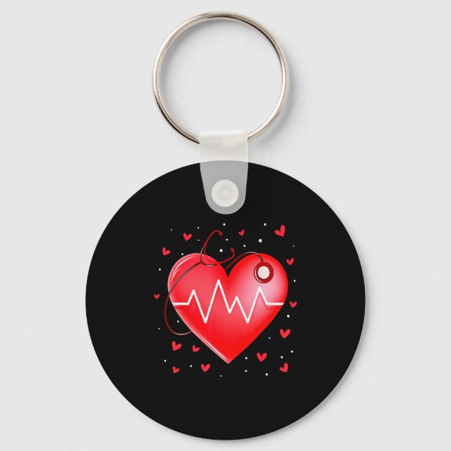 Nurse Valentines Day Heart Stethoscope 2 _1  Nyckelring (Framsida)