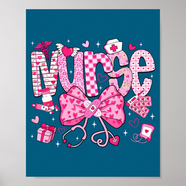 Nurse Valentine's Day Heart Stethoscope Er Icu Nic Poster (Framsidan)