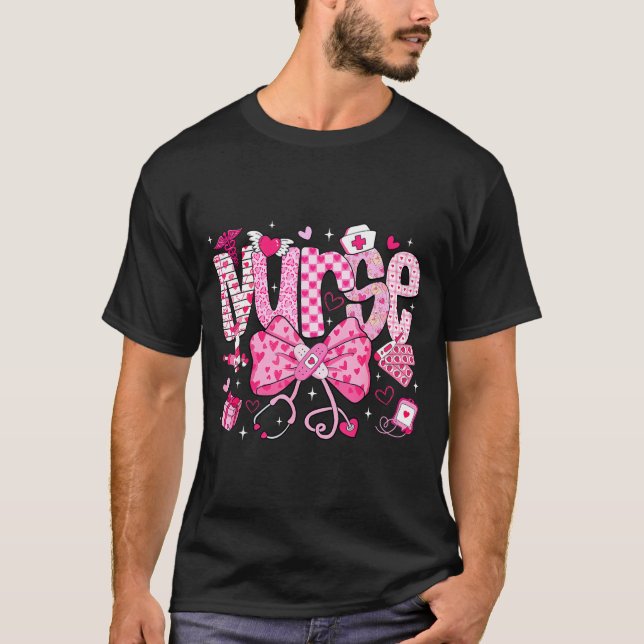 Nurse Valentine's Day Heart Stethoscope Er Icu Nic T Shirt (Framsida)