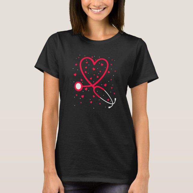 Nurse Valentine's Day Heart Stethoscope T Shirt (Framsida)