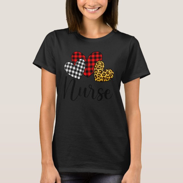 Nurse Valentines Day Red Plaid Leopard Family Matc T Shirt (Framsida)