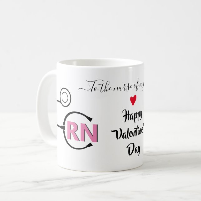 Nurse Valentines day registrerade RN stethoscope Kaffemugg (Framsida vänster)