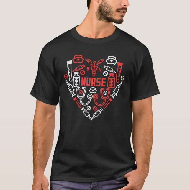 Nurse Valentines day SCrub RN ICU ER Kärlek Stetho T Shirt (Framsida)