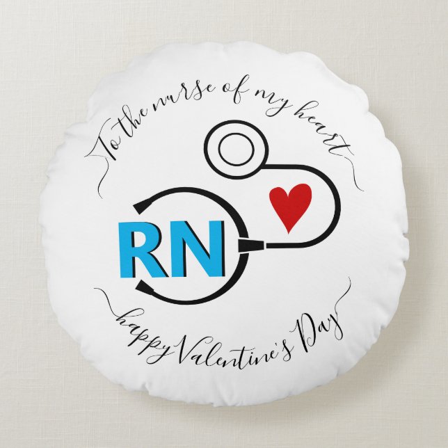 Nurse Valentines day stethoscope blue RN Rund Kudde (Framsidan)
