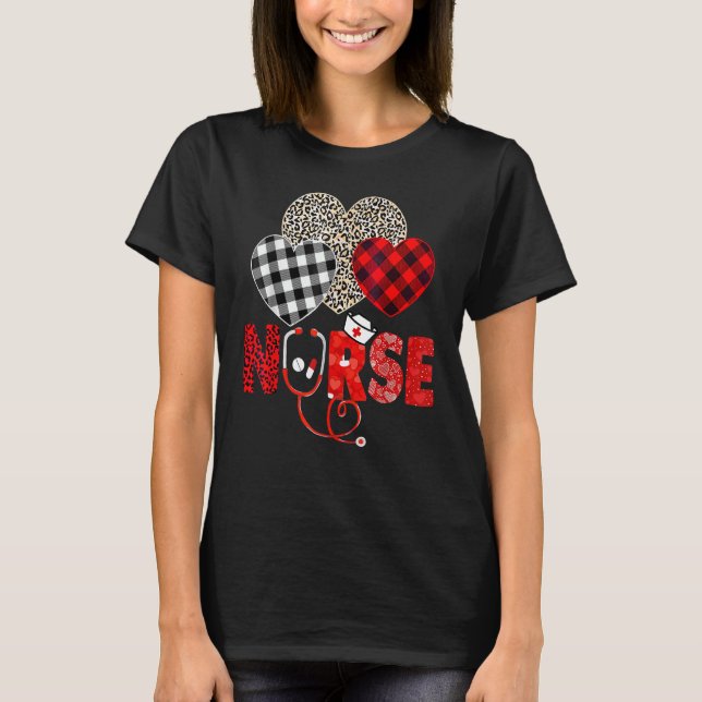Nurse Valentines Day Stethoscope Leopard Buffalo P T Shirt (Framsida)