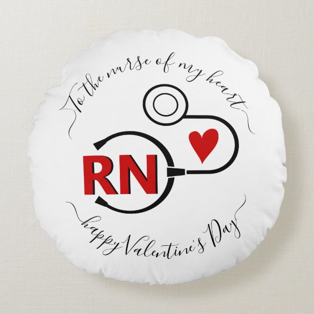 Nurse Valentines day stethoscope red RN Rund Kudde (Framsidan)