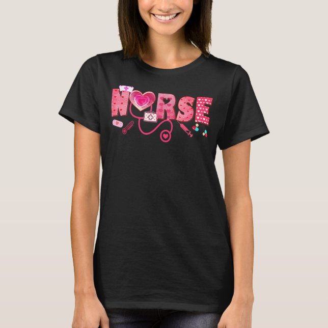 Nurse Valentines day Valentine ICU NICU RN Nurs T Shirt (Framsida)