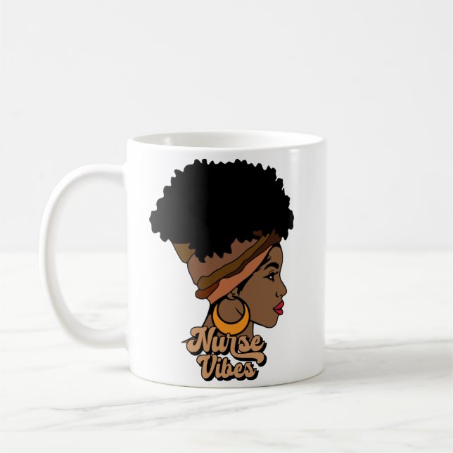 Nurse Vibes Afro Nurse African America Black Woman Kaffemugg (Vänster)