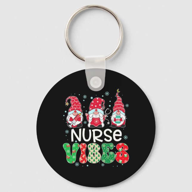 Nurse Vibes Gnome Julafton Stethoscope Three Gnome Nyckelring (Framsida)