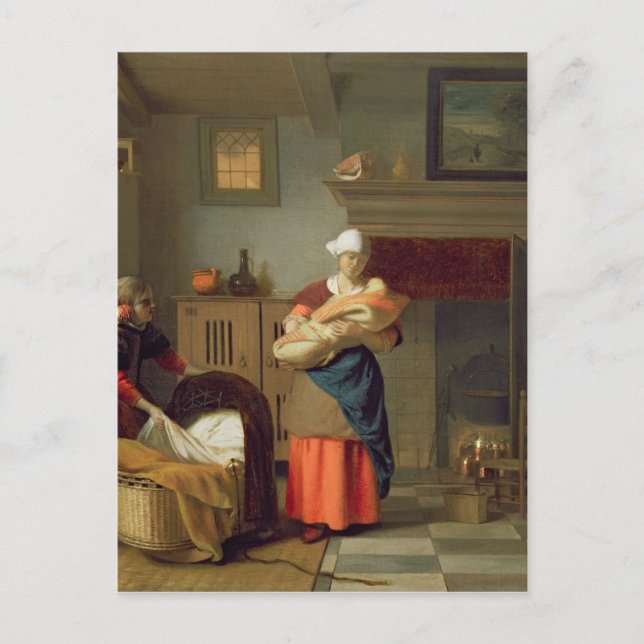 Nursemaid med baby i insida vykort (Framsida)