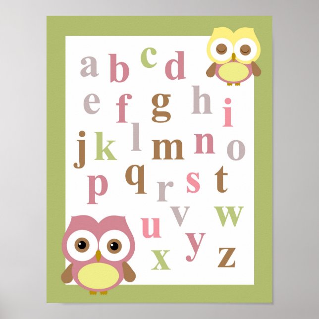 Nursery alphabet flicka uggla poster (Framsidan)