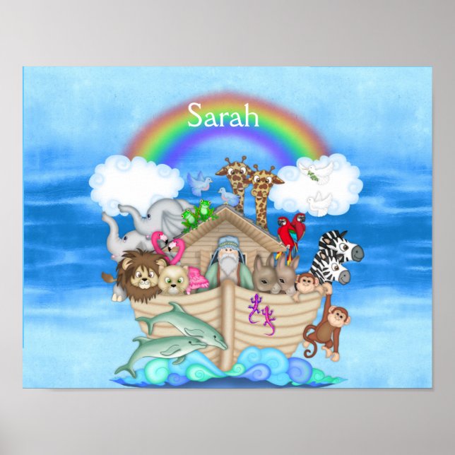 NURSERY ANPASSNINGSBAR Noahs Ark RAINBOW MURAL Poster (Framsidan)