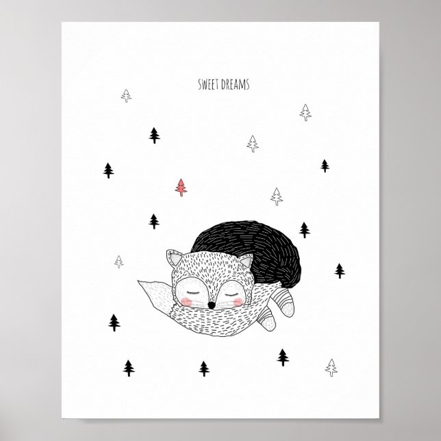 Nursery Art, Fox Illustration, Sweet Dreams Poster (Framsidan)