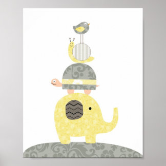 Nursery art illustration av elefantsköldpadda poster