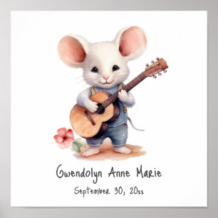 Nursery Art Mouse som spelar gitarr, Höger-hänt Poster