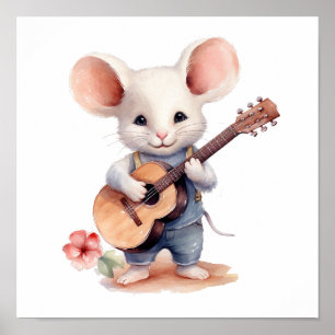 Nursery Art Mouse som spelar gitarr, Höger-hänt Poster