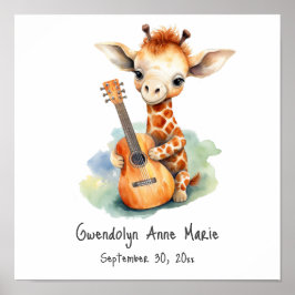 Nursery Art Poster Giraffe med Guitar