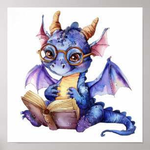 Nursery Art Poster Lilla Lila Dragon Reading