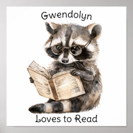 Nursery Art Poster Raccoon Reading