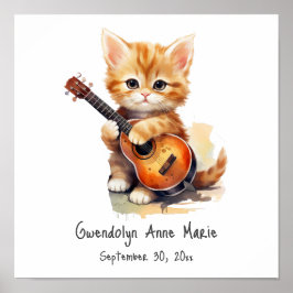 Nursery Art Poster Tabby katt med Guitar
