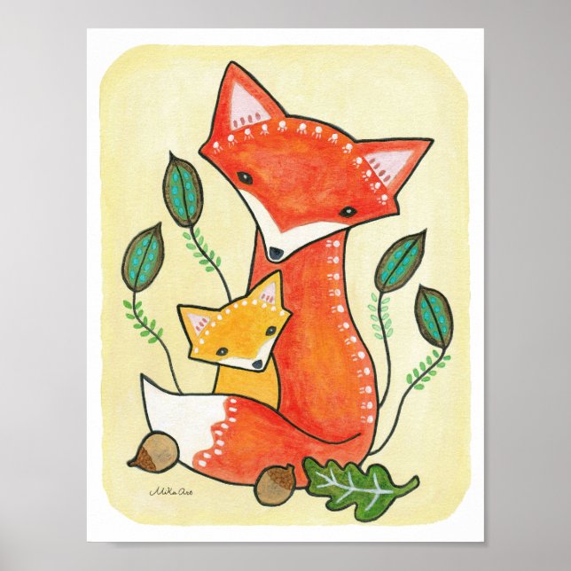 Nursery art Skriv ut Fox Skriv ut trädbevuxen deko Poster (Framsidan)