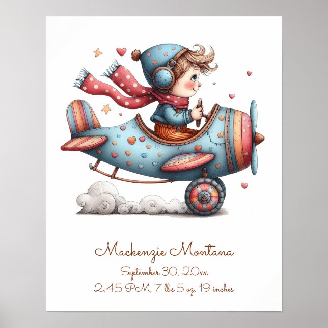 Nursery Artwork Child Flies Flygplan Personlig Poster (Framsidan)