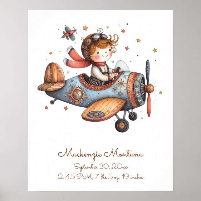 Nursery Artwork Child Flies Flygplan Personlig Poster (Framsidan)